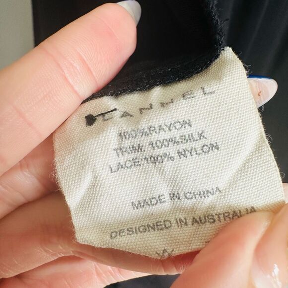 FLANNEL Black Lace Back Silk Trim Blouse – Size 0 (S) – Australian Quiet Luxury - Picture 10 of 11